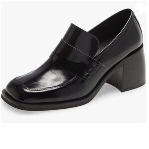 Milooey Black Platform Chunky Loafers Mid Heel Penny Loafers Slip On Shoes